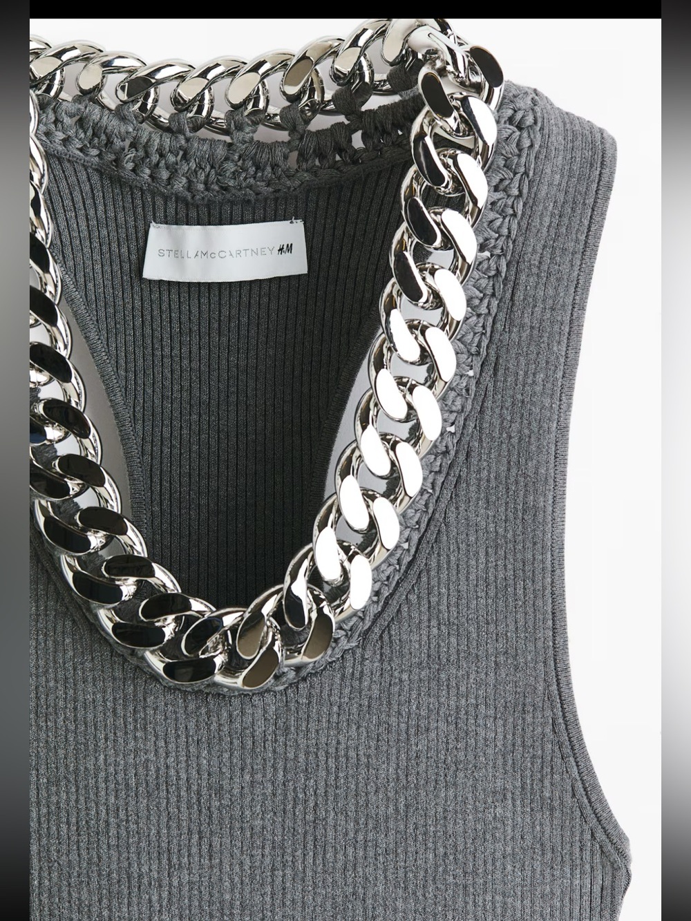 Stella McCartney H&M Gray Ribbed dress with Silver Curb Chain NWT